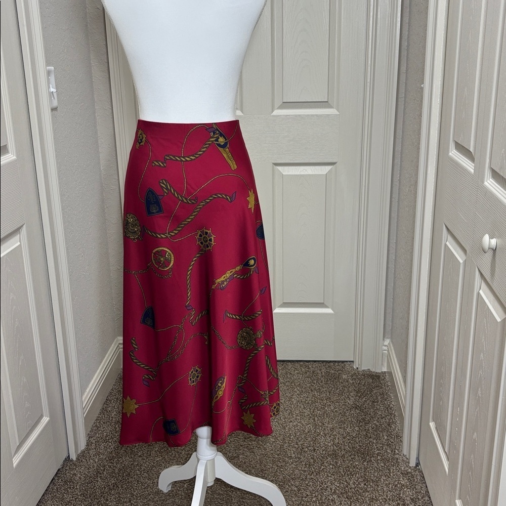 NWT Lauren Ralph Lauren Belting-Print Satin
Charmeuse Midi Skirt Red  Size 20W - Picture 7 of 9